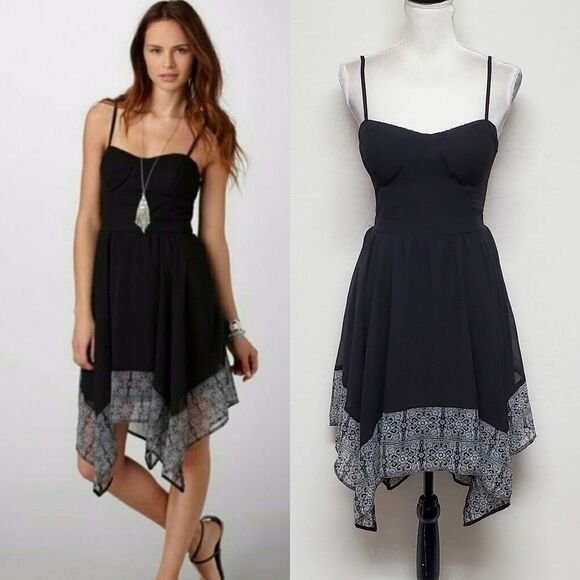 AMERICAN Eagle Outfitters Black Spaghetti Strap Corset Asymmetric Trapeze Dress - Picture 1 of 14